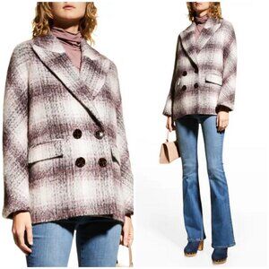 💕VERONICA BEARD💕 Deena Plaid Double-Breasted Dickey Coat ~ Bordeaux Large NWOT